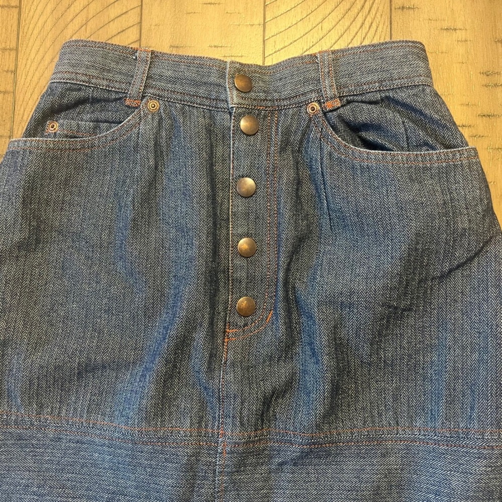 Betty's Blue Shinji Abe Vintage Japanese Denim Maxi Skirt Button Herringbone Md* - Picture 2 of 7